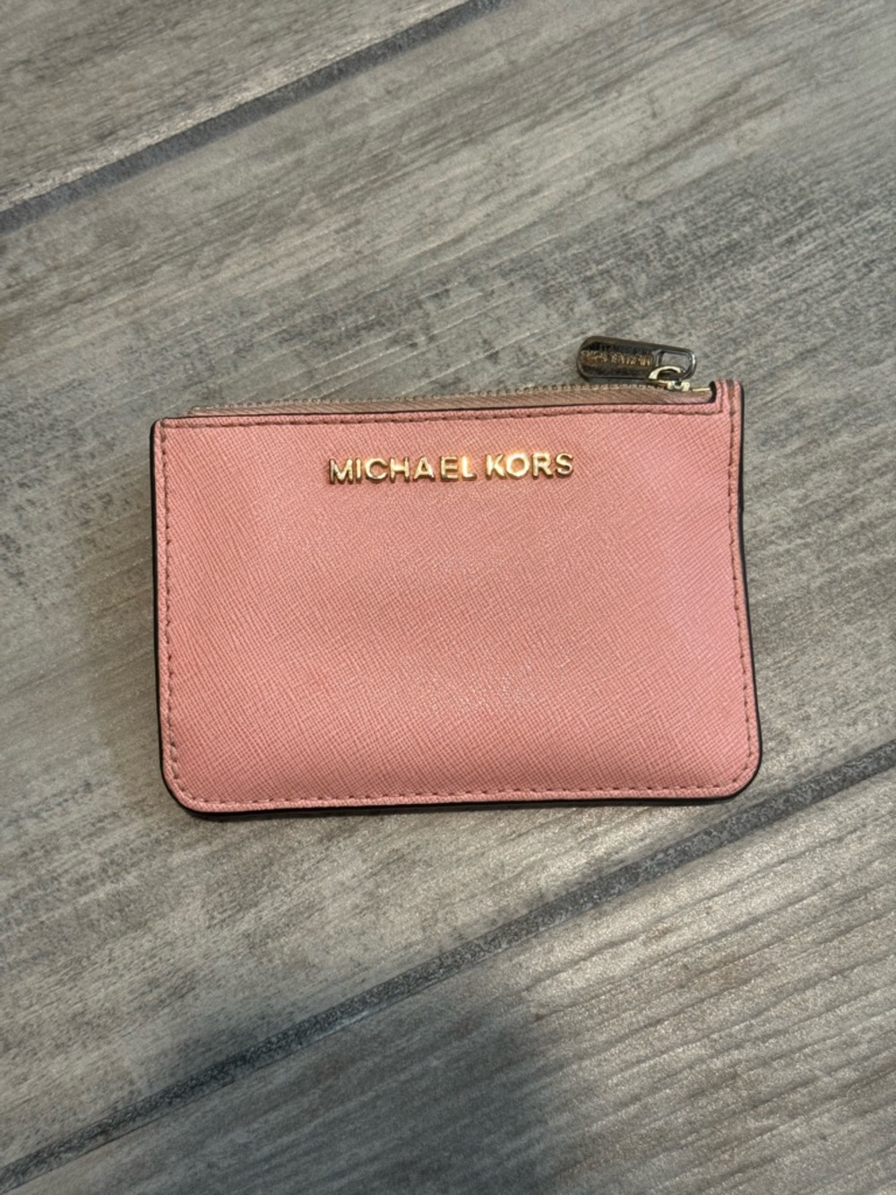 Michael Kors light coral Saffiano Leather Zip Card Pouch